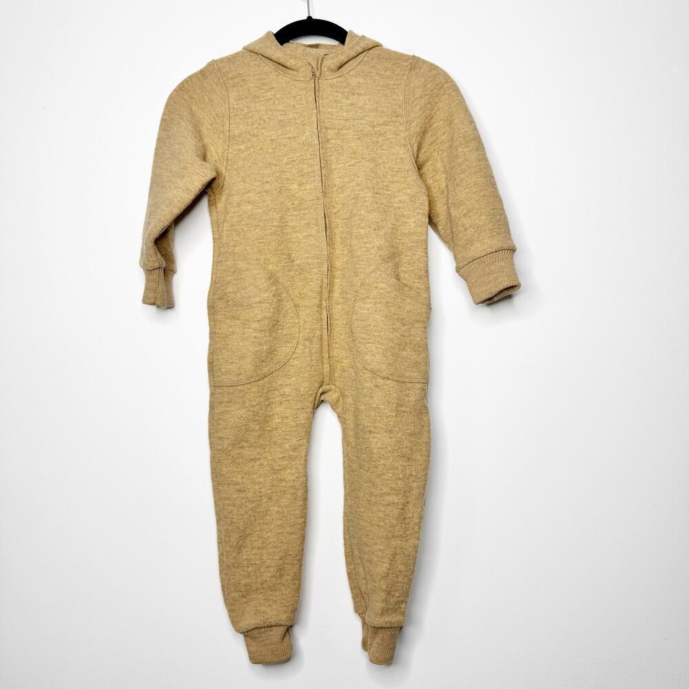 Engel Virgin Wool Fleece Hooded Overall Camel 2-4y Toddler Nwt